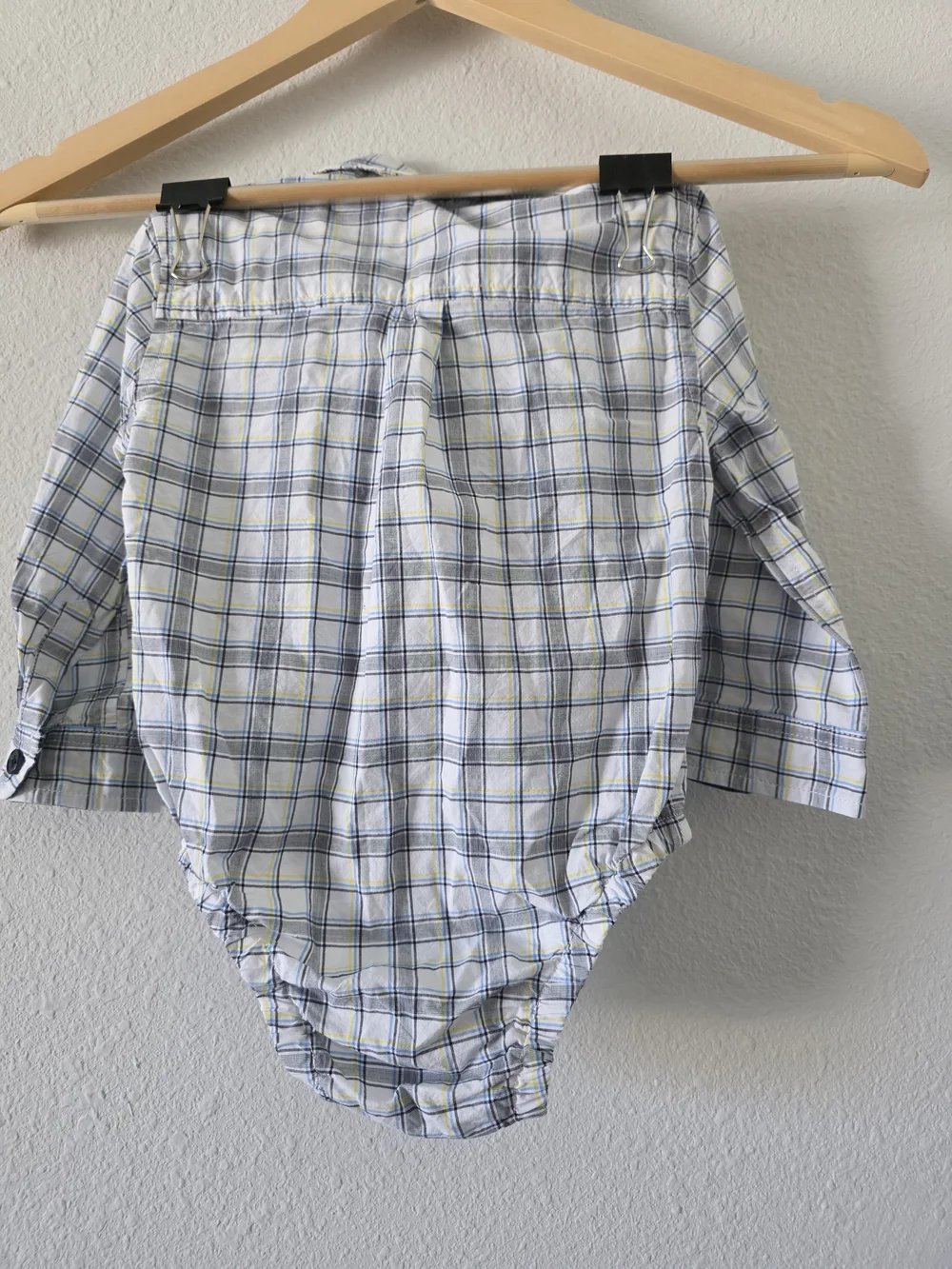 Koala Kids White and Blue Plaid Long-Sleeve One-Piece Bodysuit